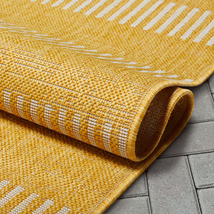 Well Woven Stria Modern Stripes Indoor/Outdoor Yellow FlatWeave Rug